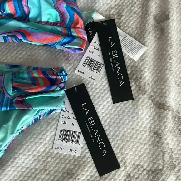 La Blanca Crystal Cove Shirred Strap Over The Shoulder Top & Shirred Hipster - Picture 9 of 9